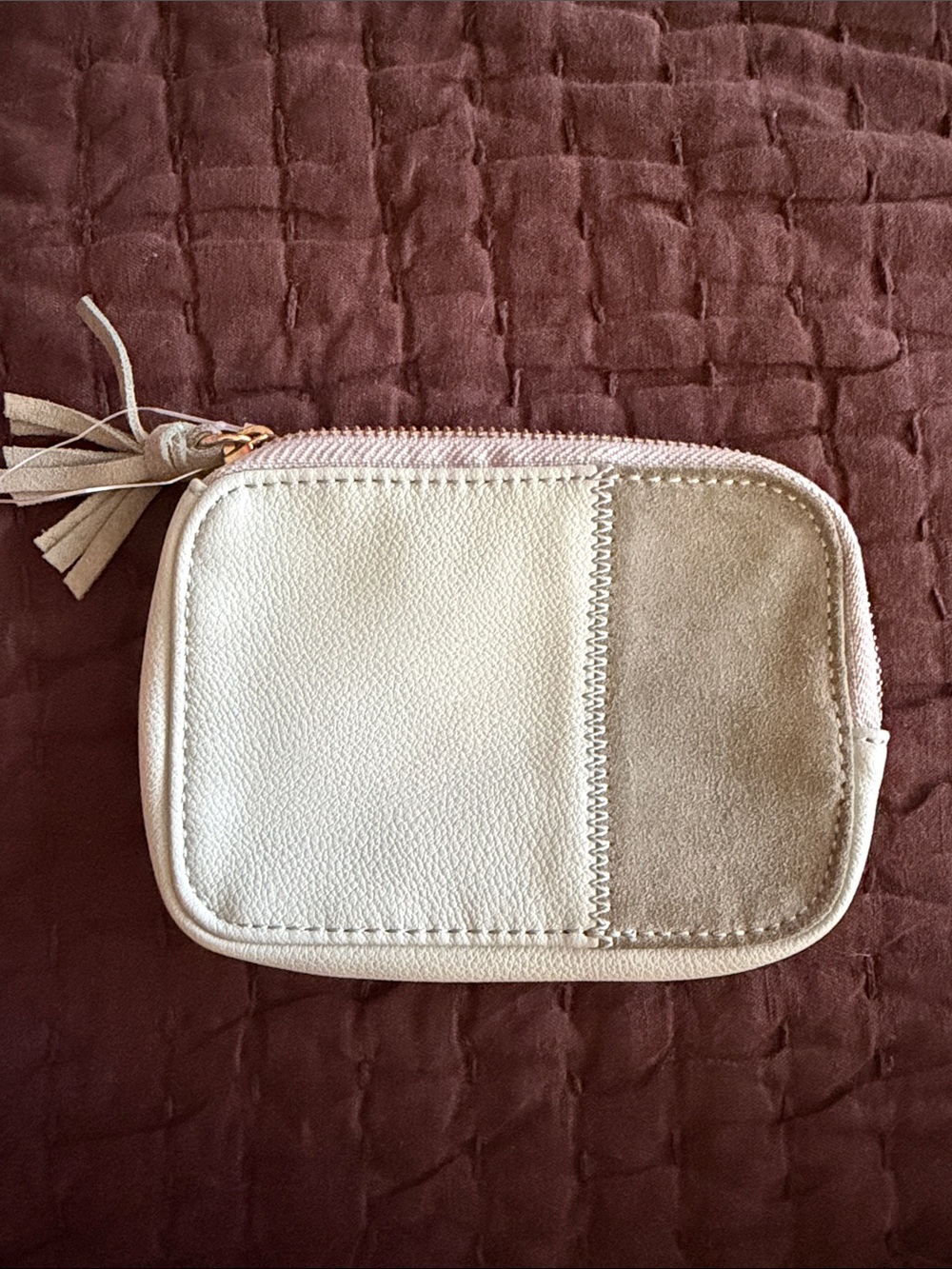 Anthropology Women's Leather Suede Light Green Zip Pouch